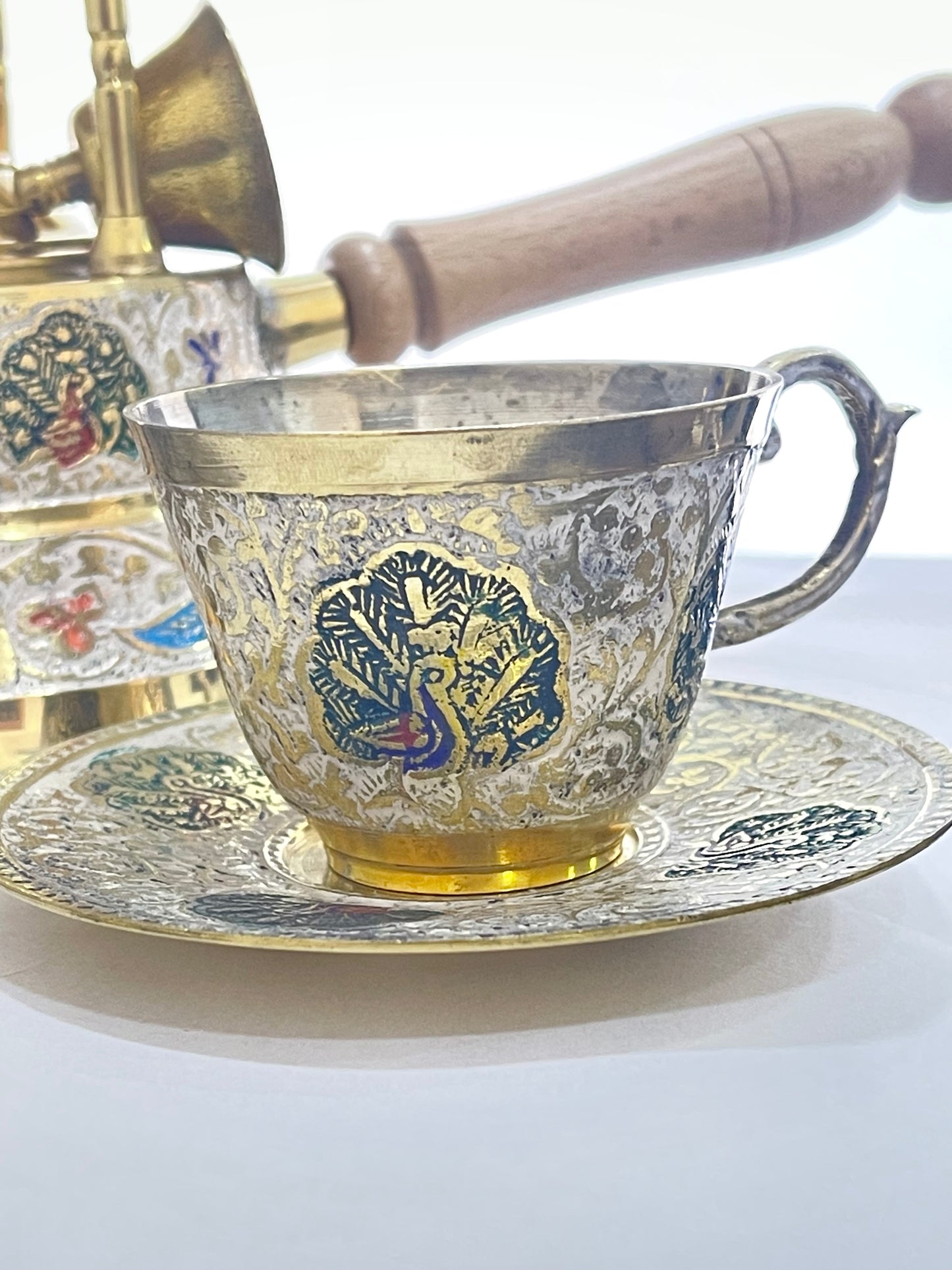  بابور (سبرتاية)مع غلاية قهوة نحاسيه وعدد ٢ فناجين حجم ٣٠٠ مل يدويه الصنع